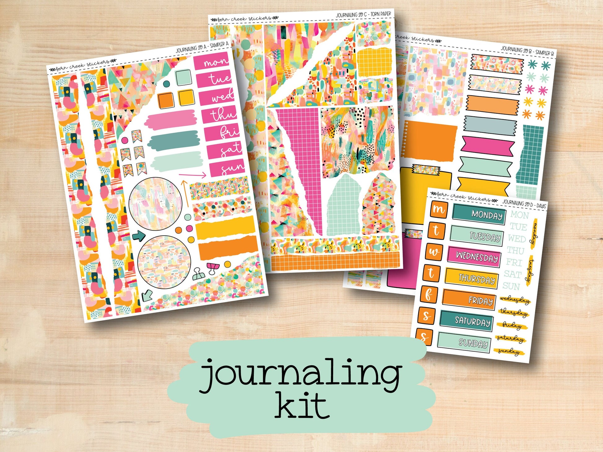 a collection of colorful stickers with the text journaling kit