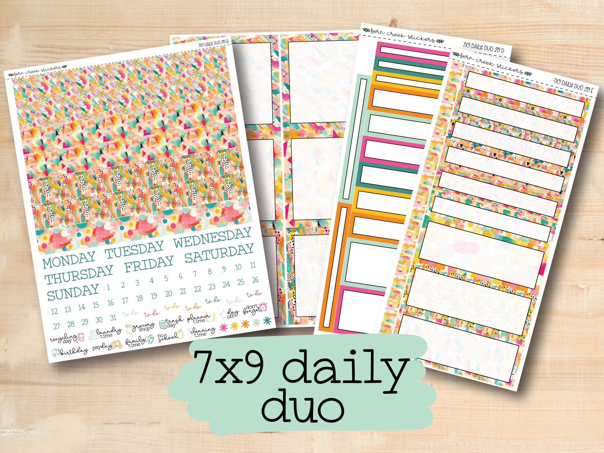 a set of planner pages with the text 7x9 daily duo