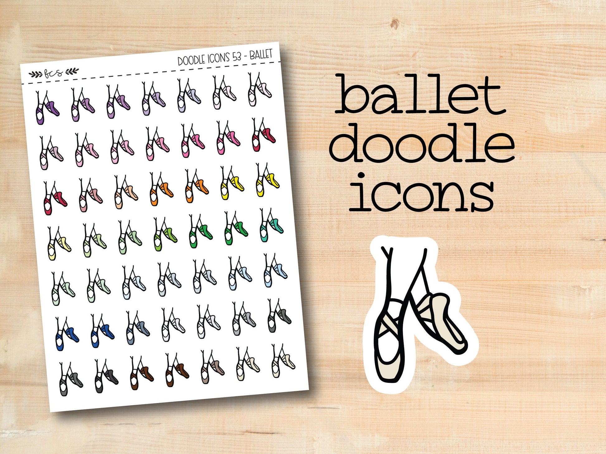 a pair of scissors and a sticker with the words ballet doodle icons