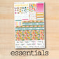 a sticker sheet with the words essentials on it