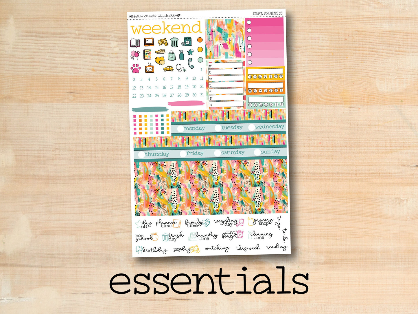 a sticker sheet with the words essentials on it