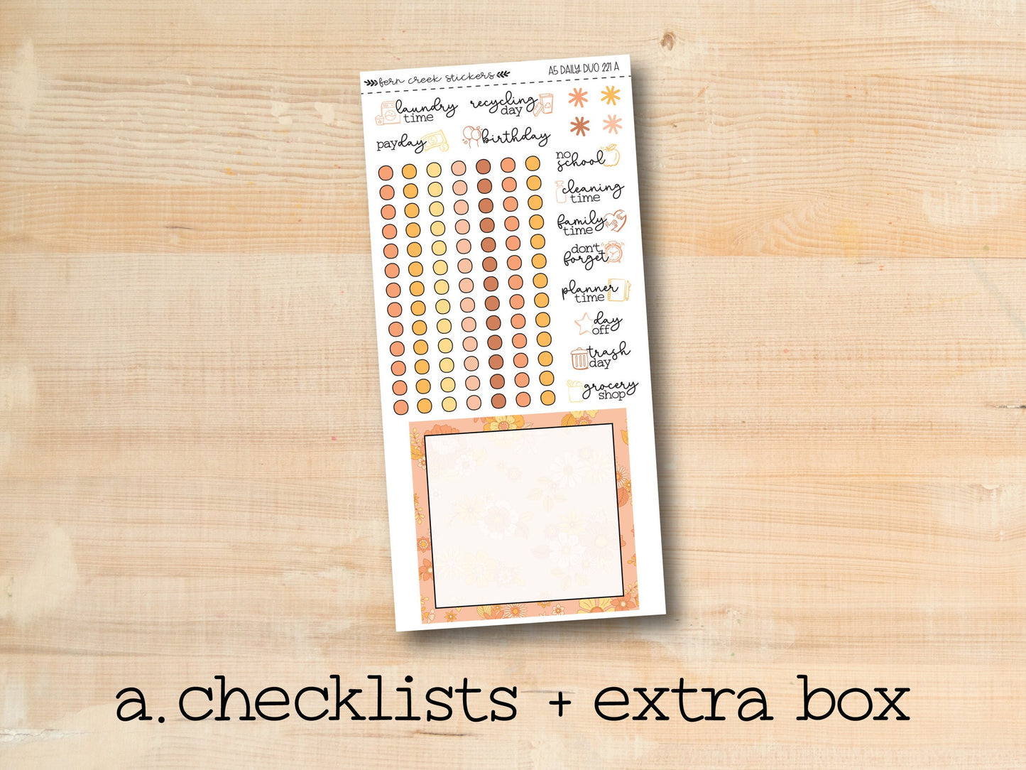 a checklist and extra box with a wooden background