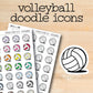 volleyball doodle icons on a wooden background