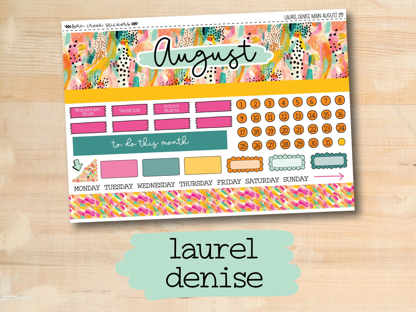 a planner sticker with the words august on it