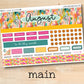 a planner sticker with the words august on it