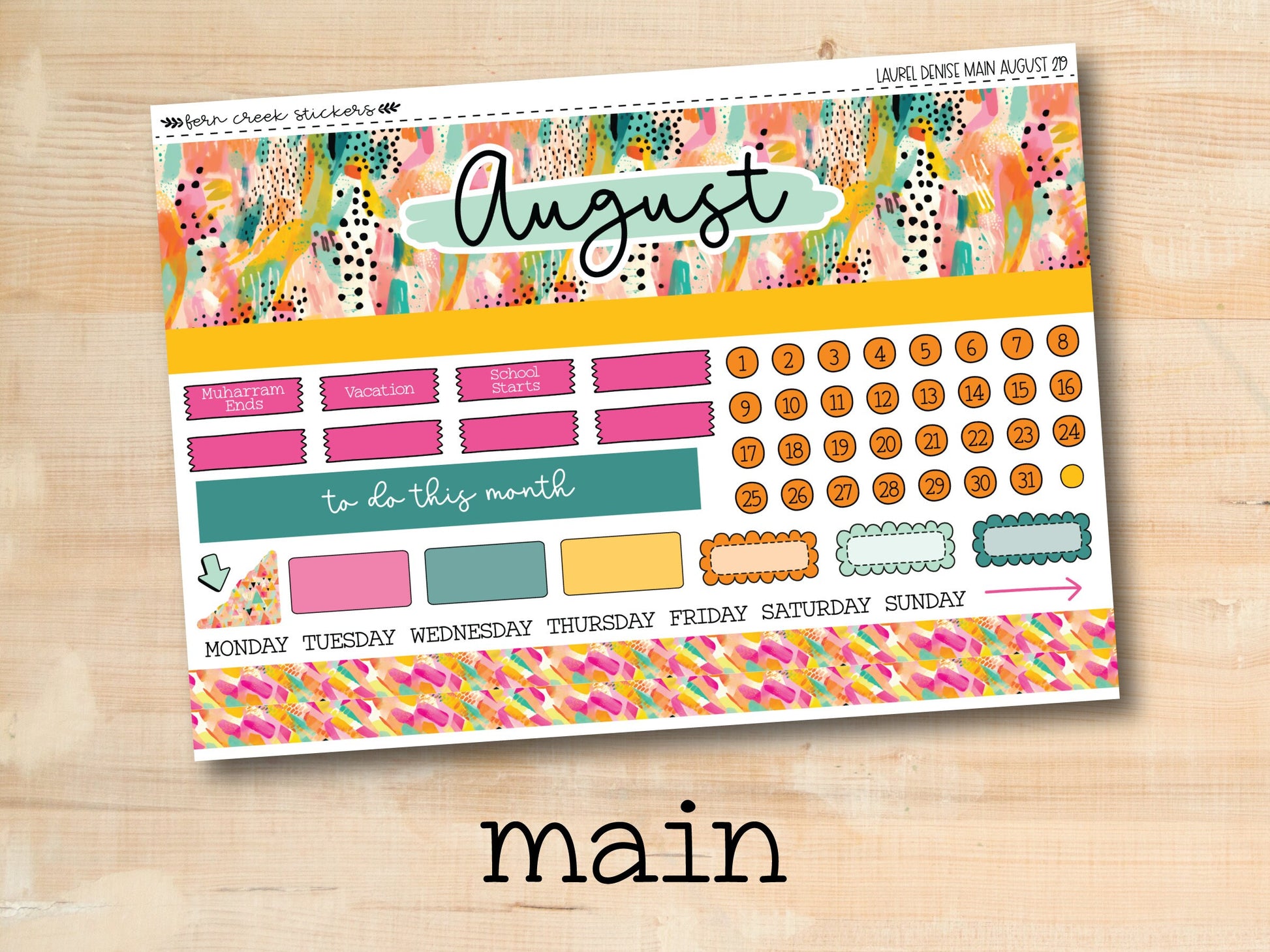 a planner sticker with the words august on it