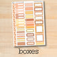 a sticker sheet with a variety of boxes on it