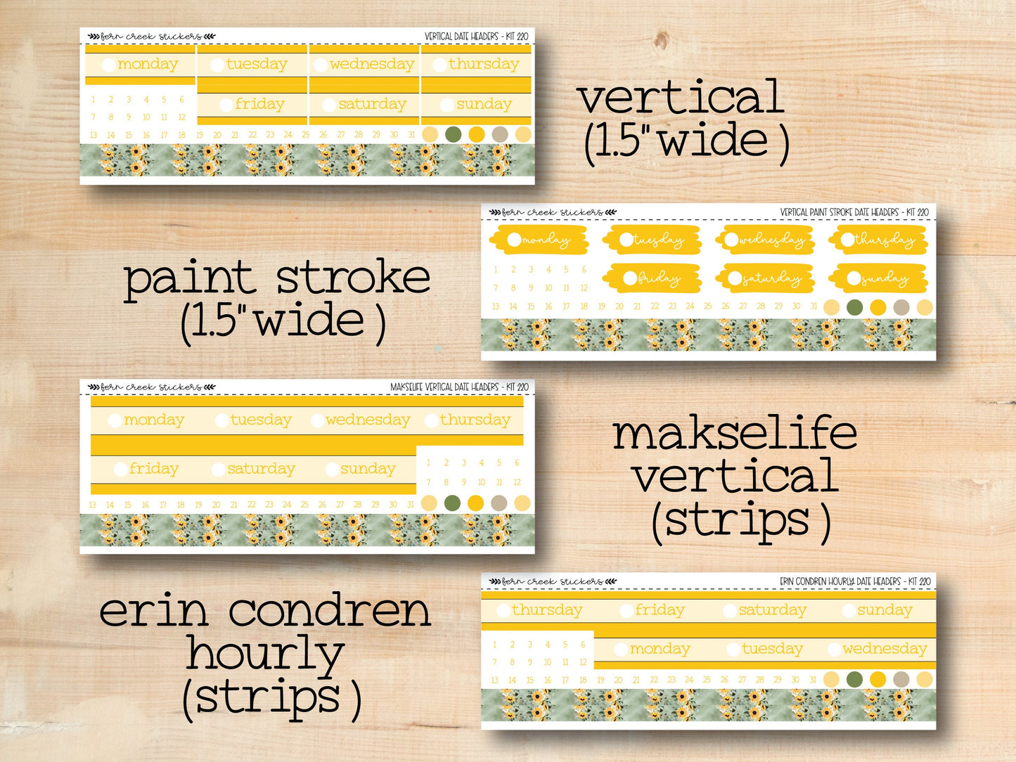 three different types of stickers on a wooden surface