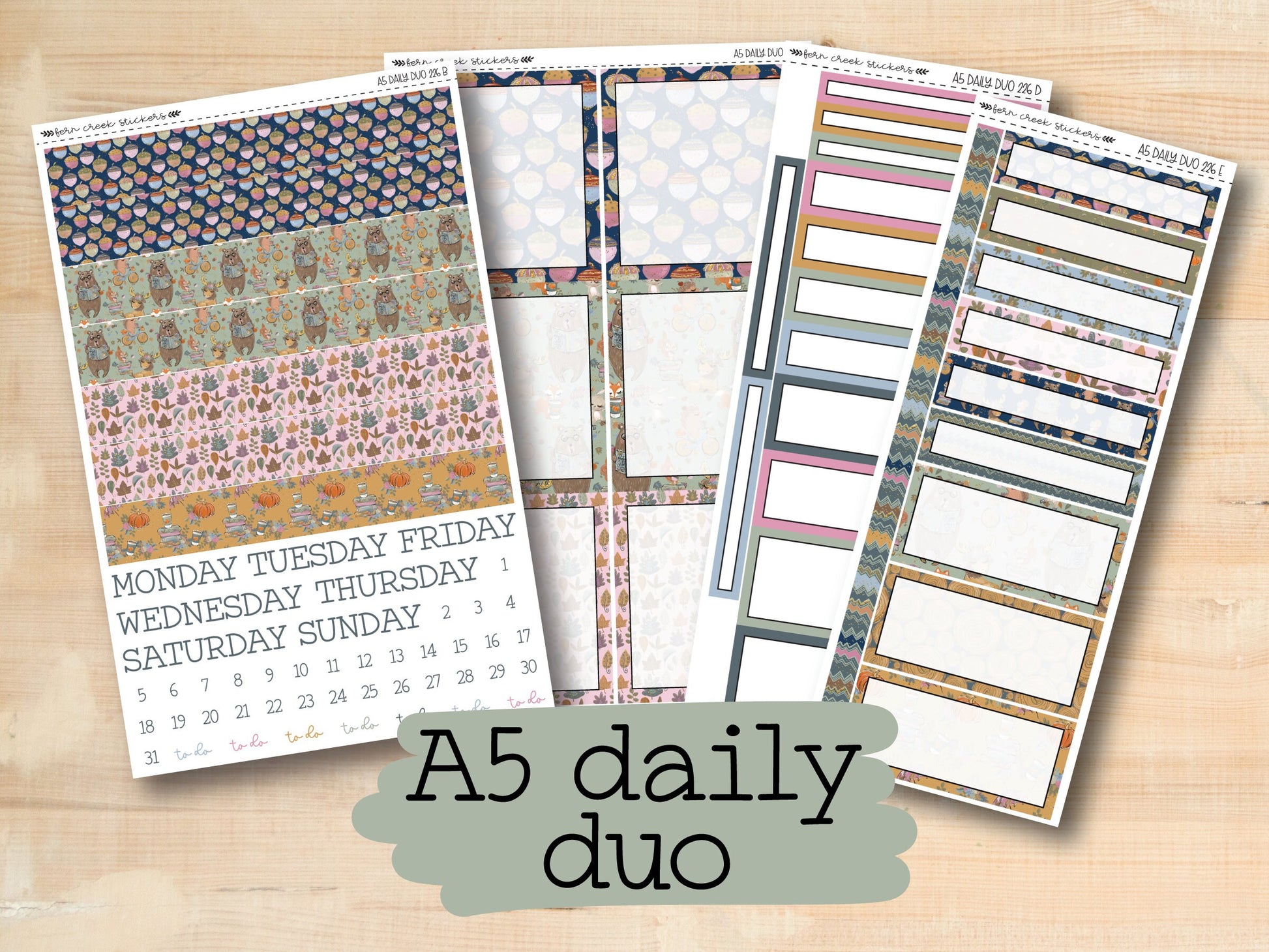 a5 daily planner stickers with a wooden background