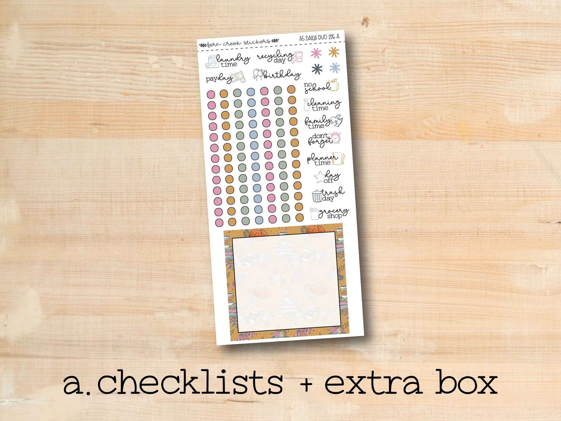 a checklist and extra box with a wooden background