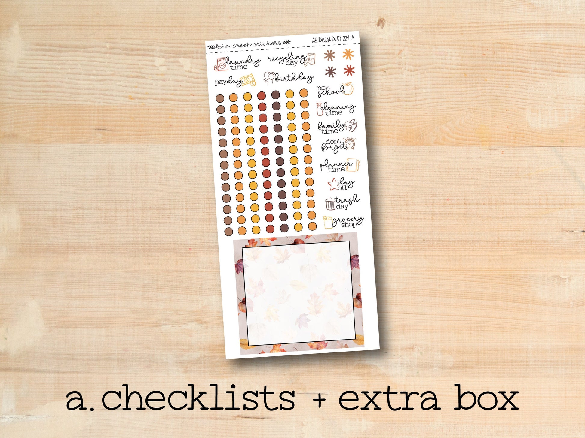 a checklist and extra box with a wooden background