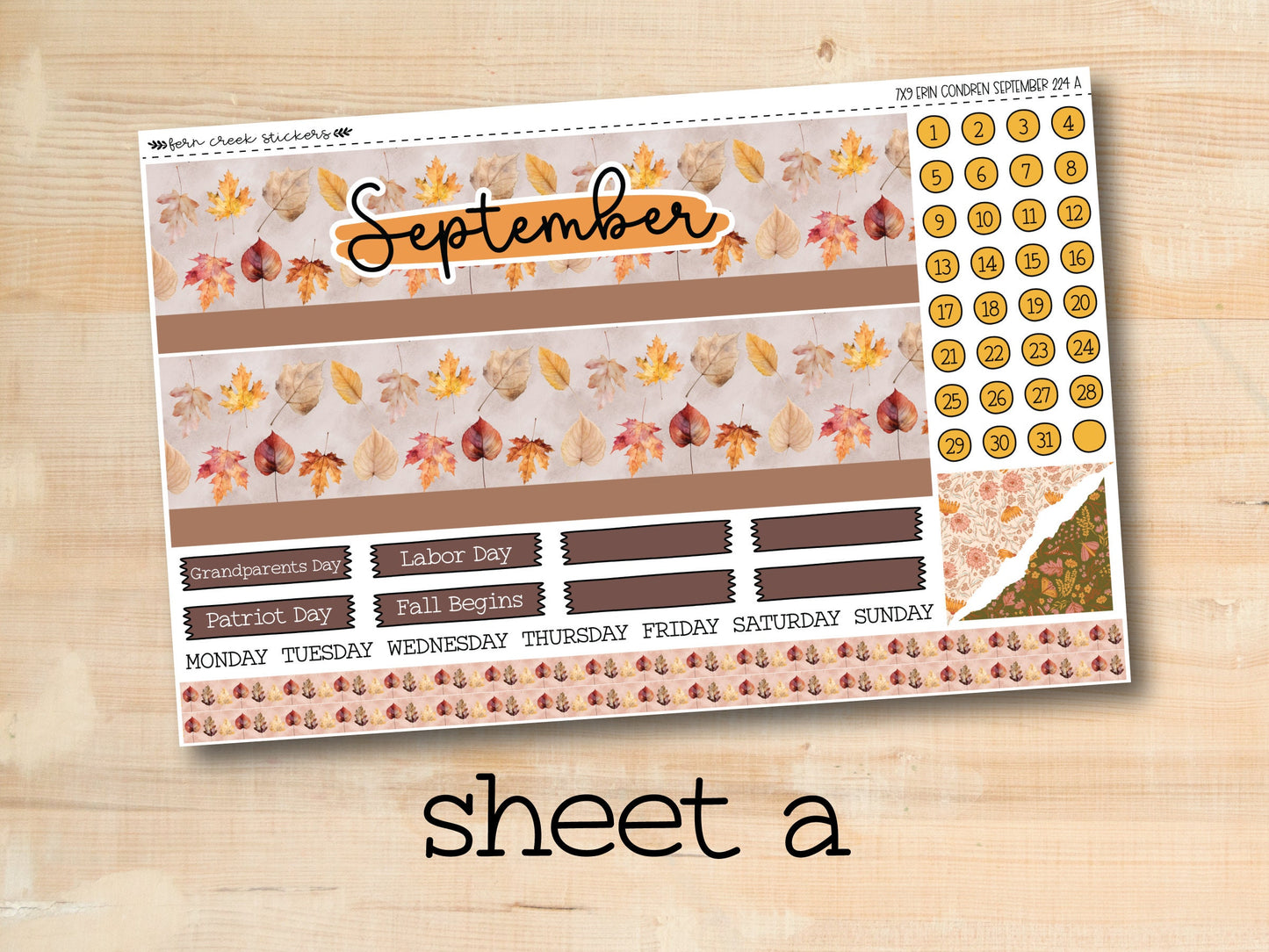 a sticker sheet with a picture of leaves on it