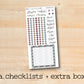 a checklist and extra box with a wooden background