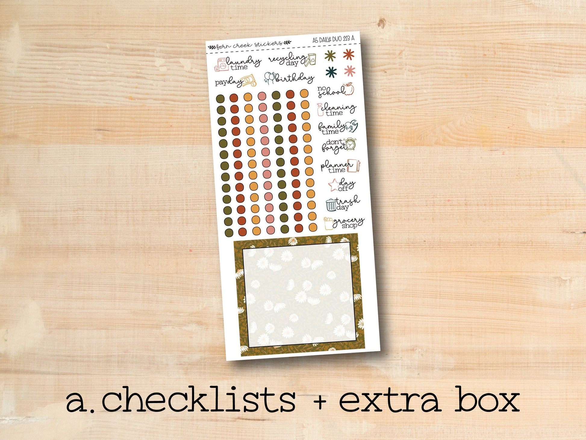 a checklist and extra box with a wooden background