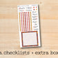 a checklist and extra box with a wooden background