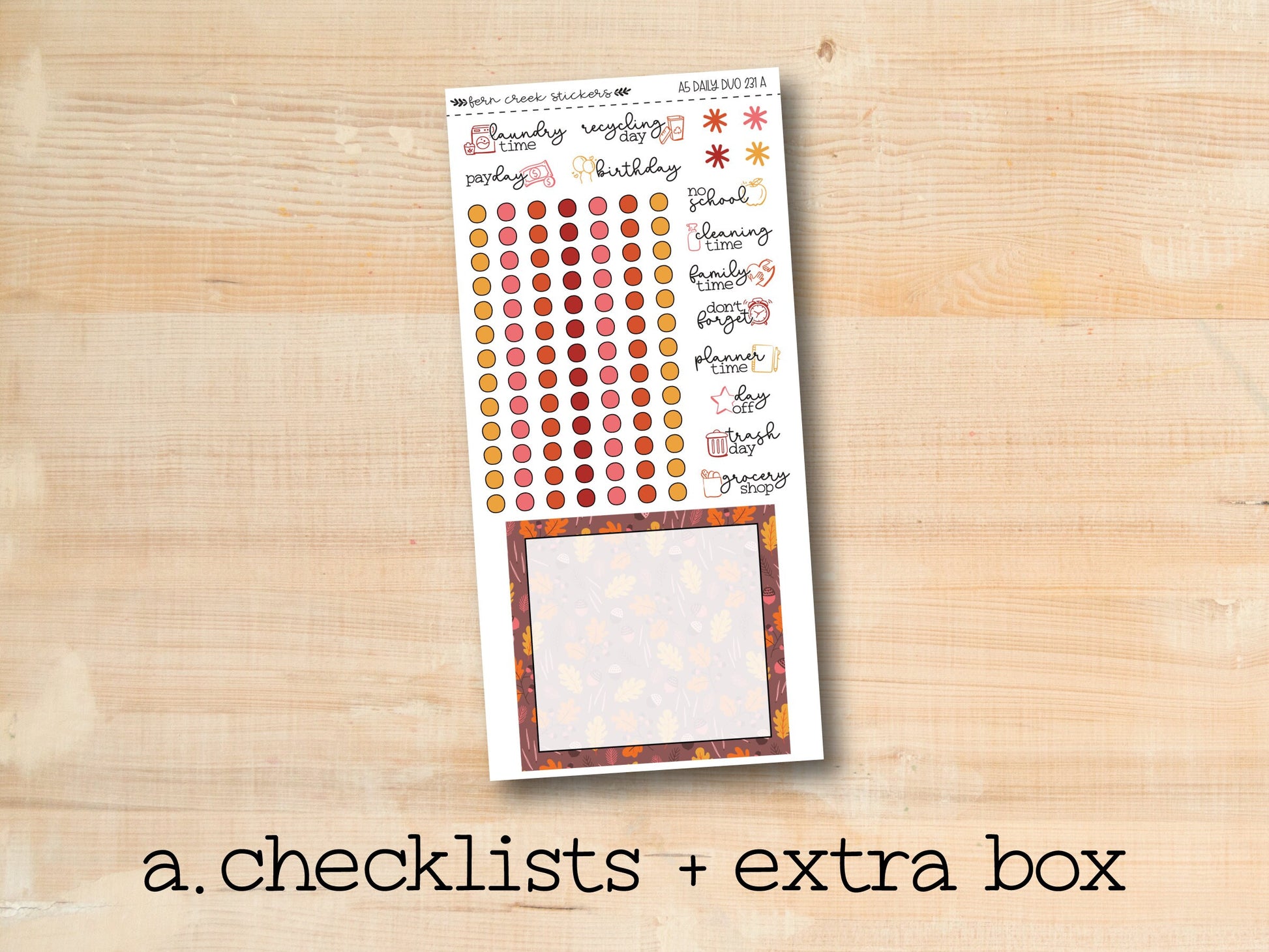 a checklist and extra box with a wooden background