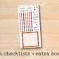 a checklist and extra box with a wooden background