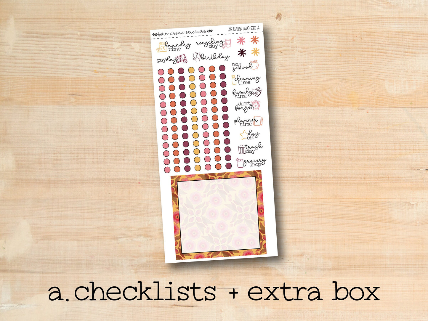 a checklist and extra box with a wooden background