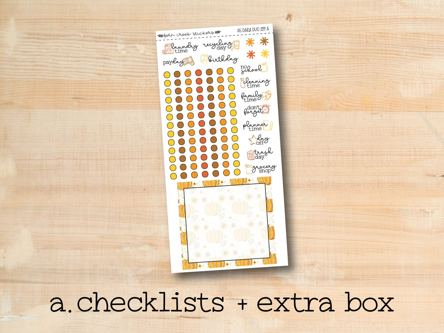 a checklist and extra box with a wooden background