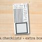 a checklist and extra box with a wooden background