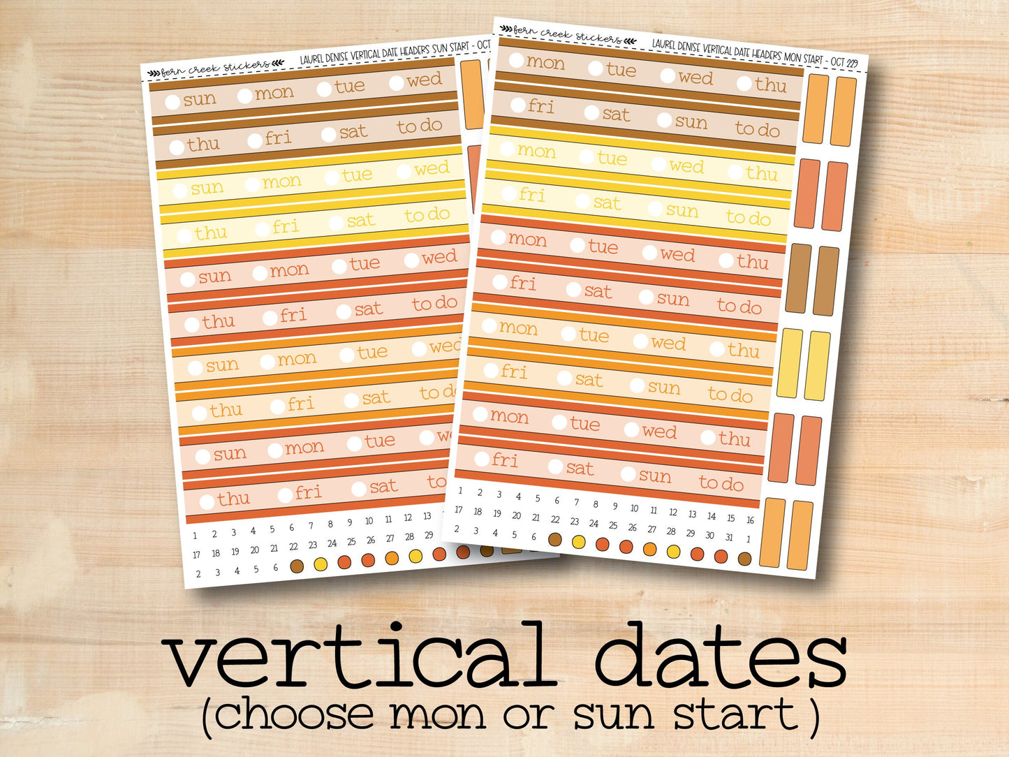 a pair of vertical date cards with a wooden background