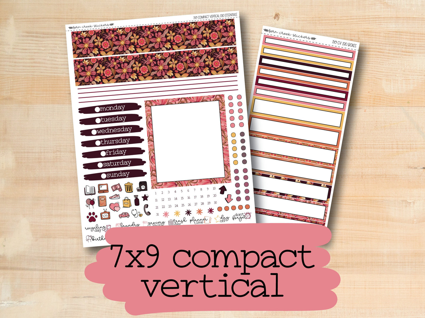 two different types of stickers with the text 7x9 compact vertical