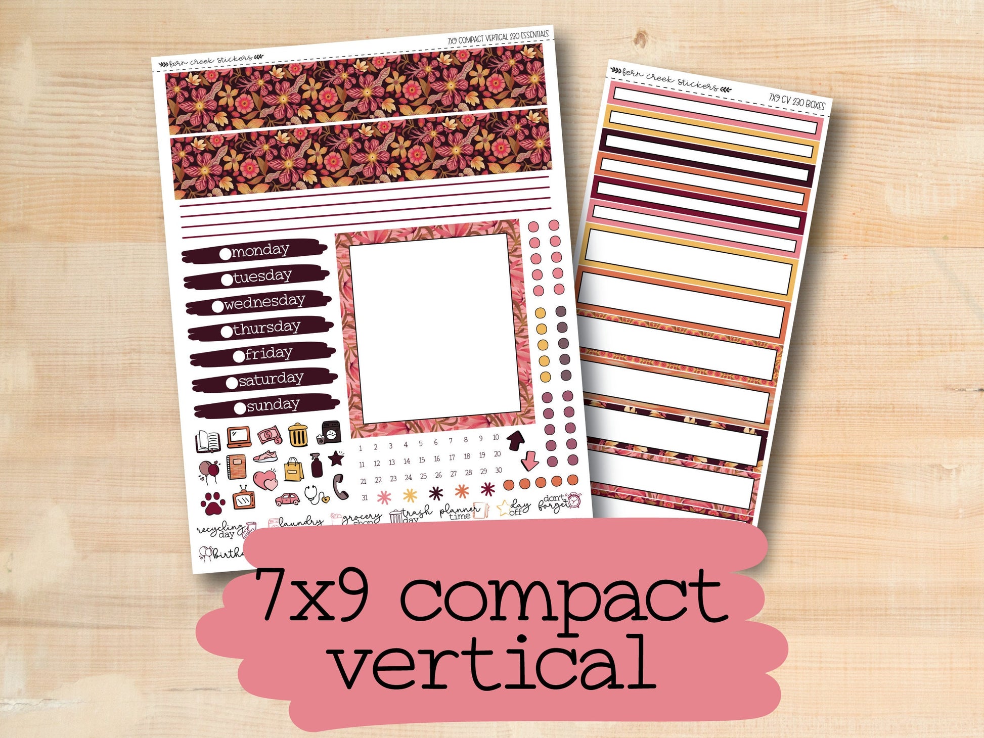 two different types of stickers with the text 7x9 compact vertical