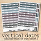 a pair of vertical date stickers on a wooden surface