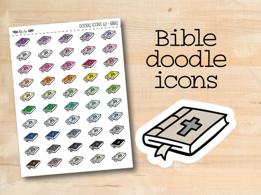 a sticker of a bible with the words bible doodle icons