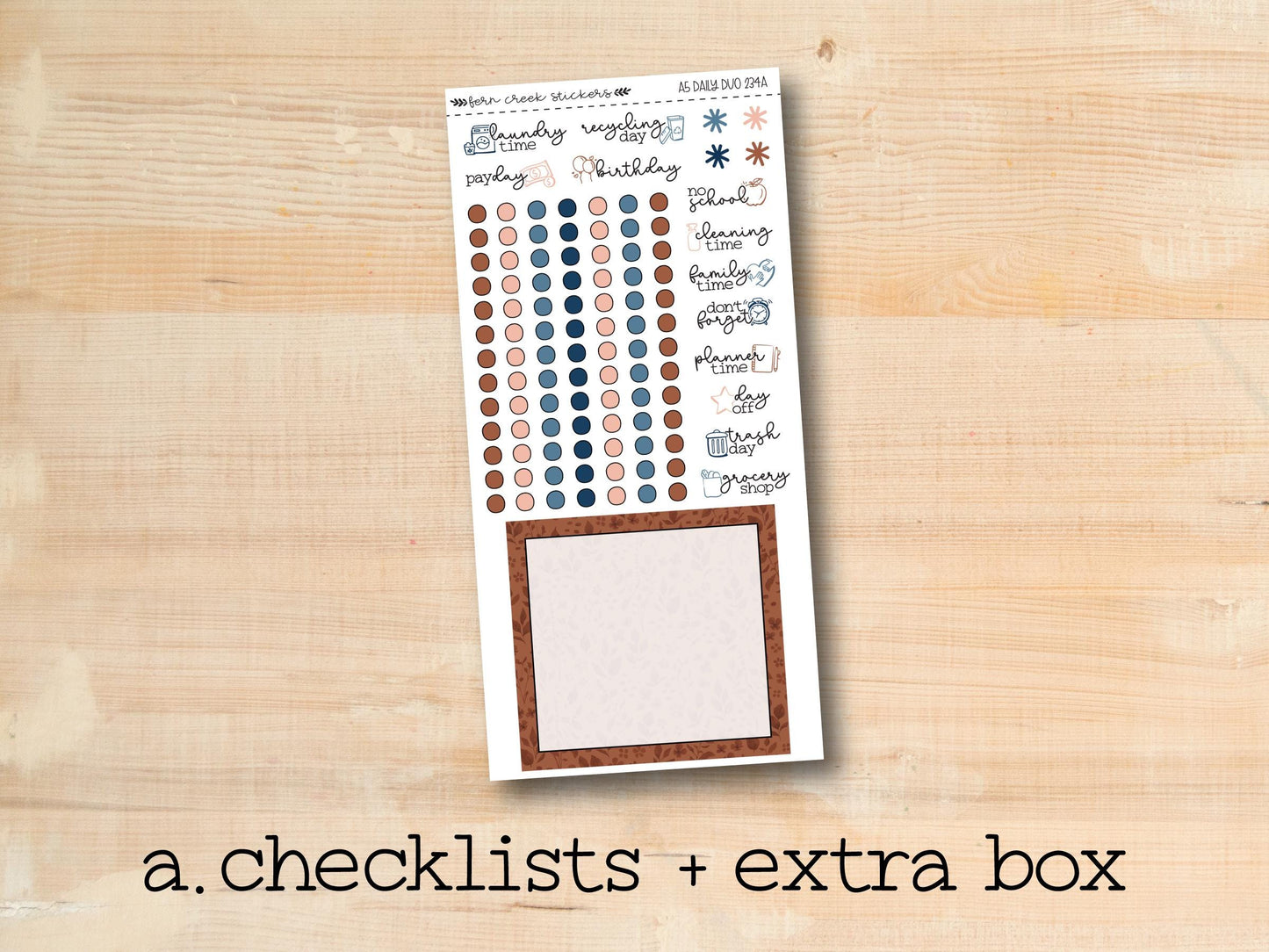 a checklist and extra box of stickers