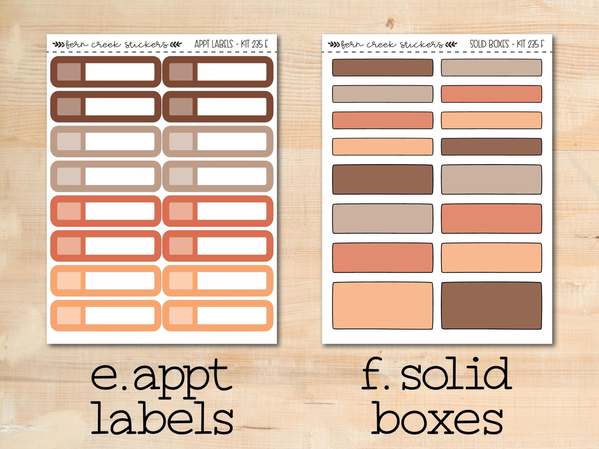 a wooden table topped with lots of different types of labels