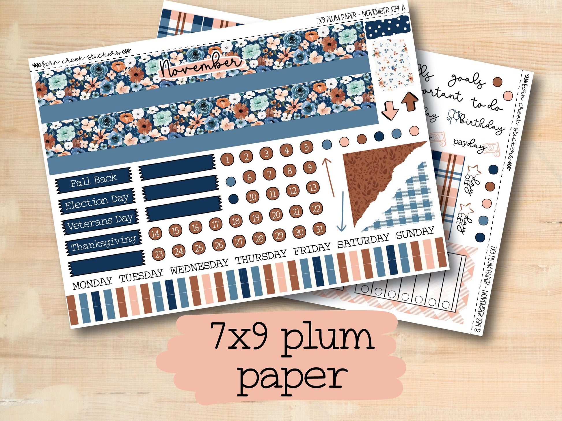 a variety of planner stickers with the text, 7x9 plum paper