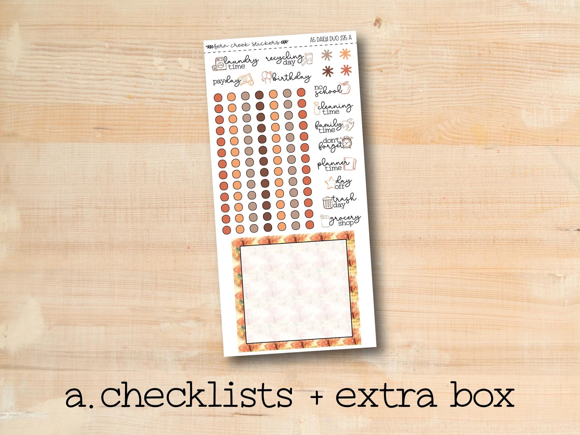 a checklist and extra box with a wooden background