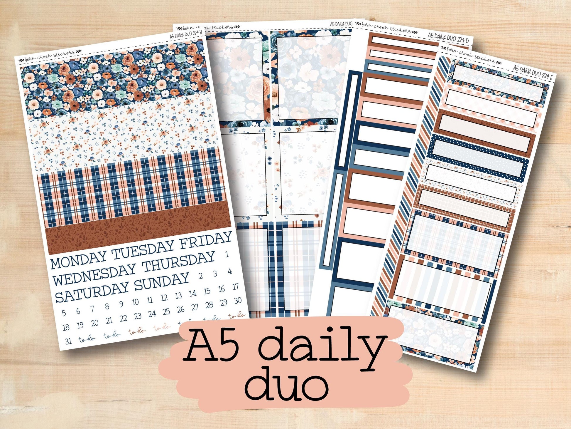 a5 daily planner stickers with a wooden background