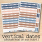 a pair of vertical striped stickers with the words vertical dates on them