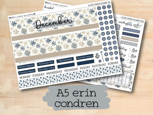 a set of four stickers with the words december and a snowflake pattern