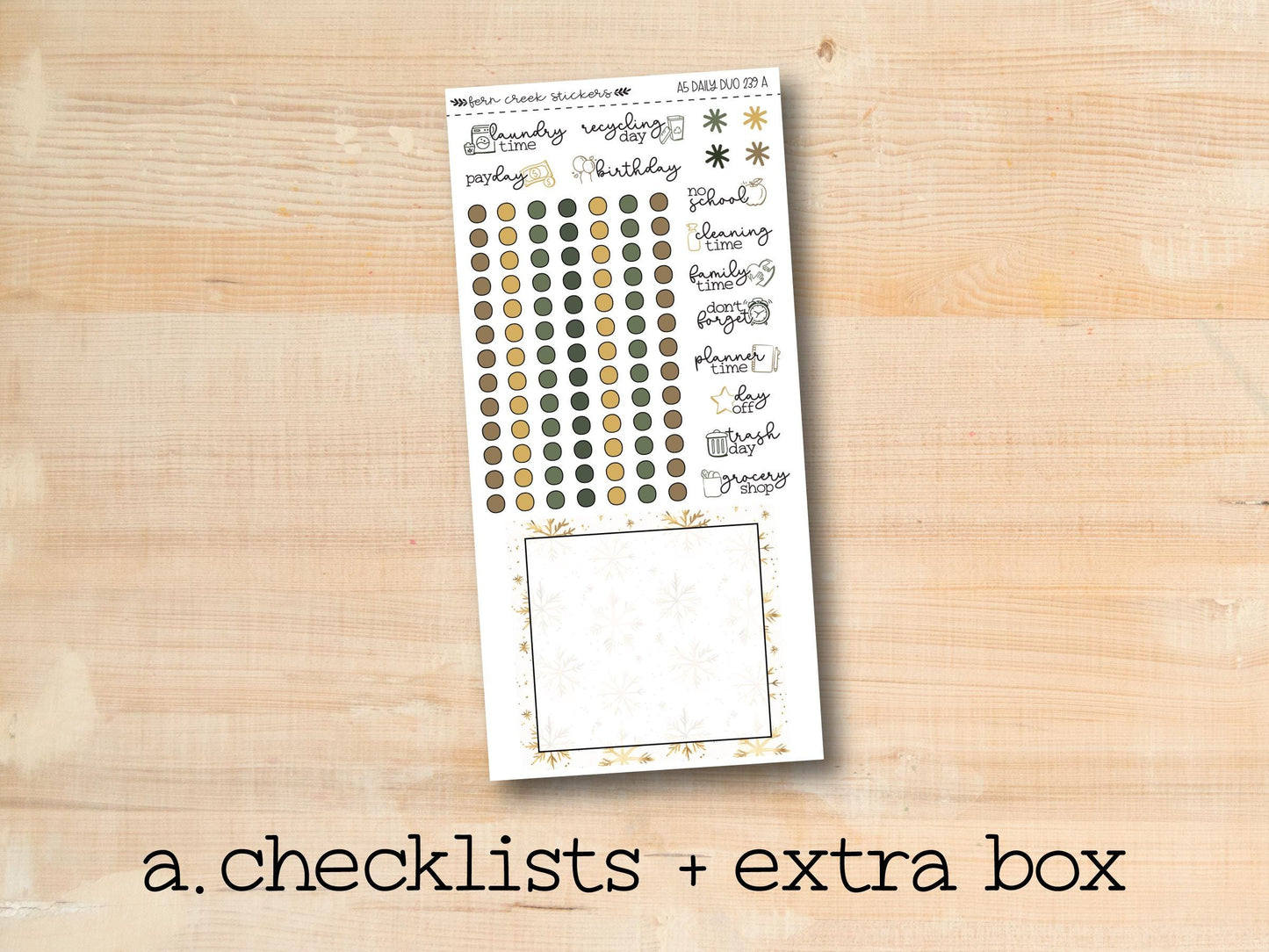 a checklist and extra box with a wooden background