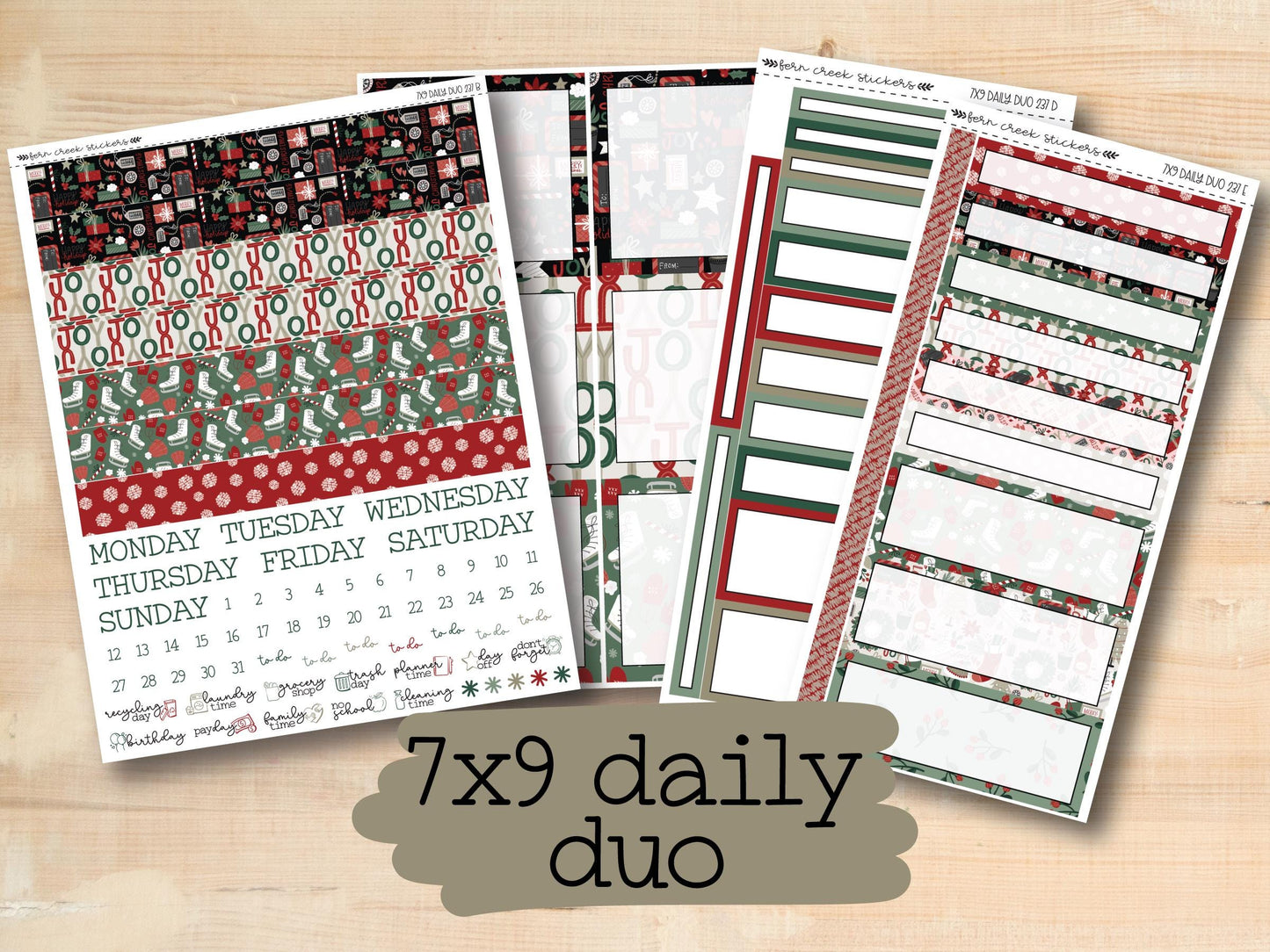 a collection of christmas planner stickers with the text, 7x9 daily duo