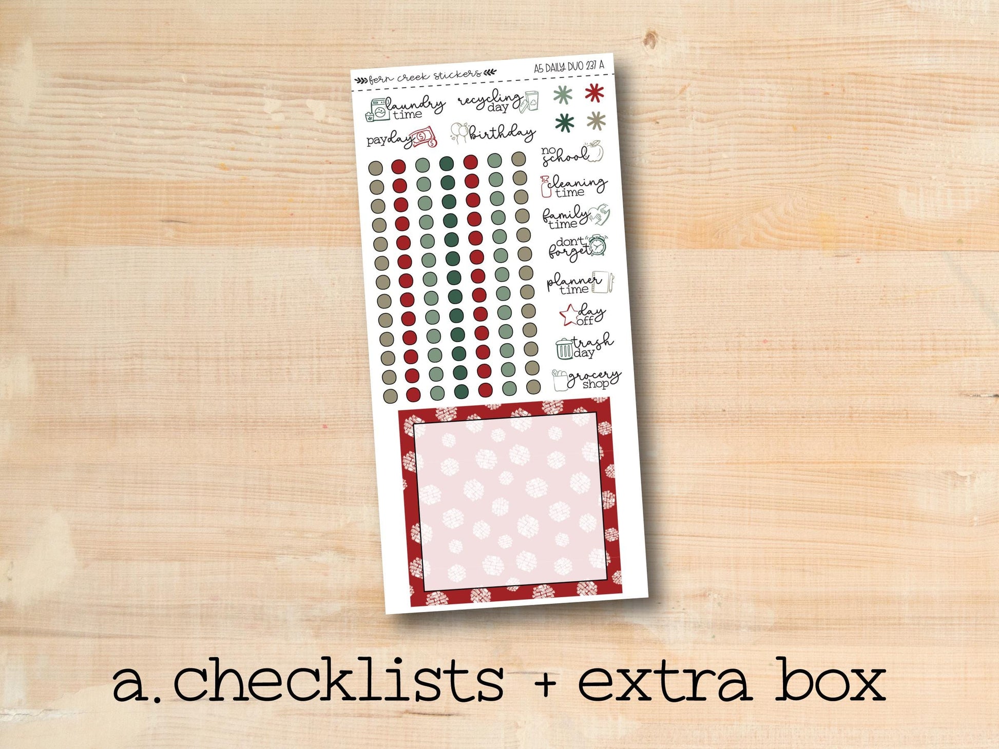 a checklist and extra box with a wooden background