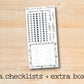 a checklist and extra box on a wooden surface