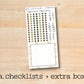 a checklist and extra box on a wooden surface