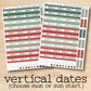 a pair of vertical date cards with a red and green stripe