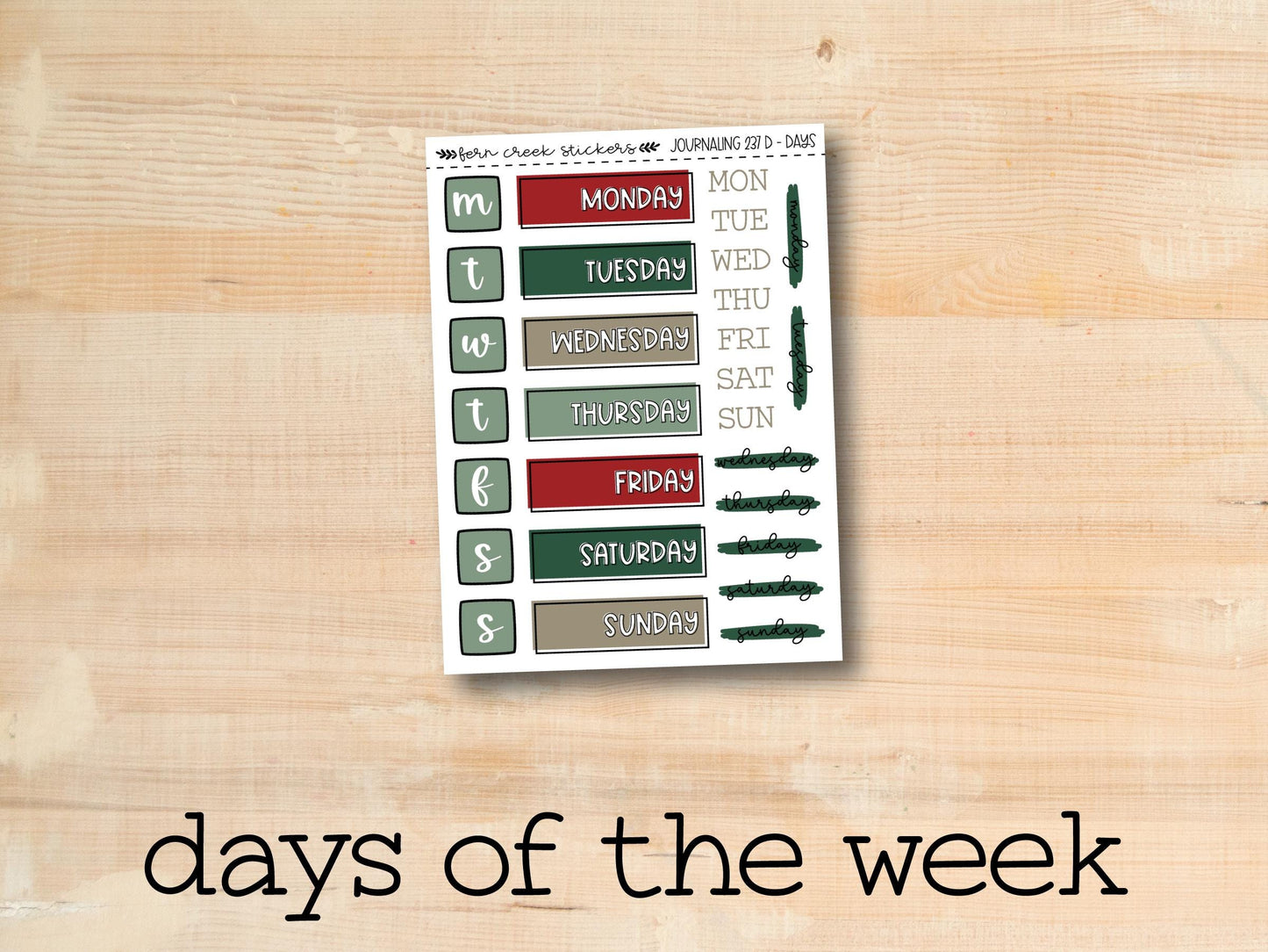 a sticker with the words days of the week written on it