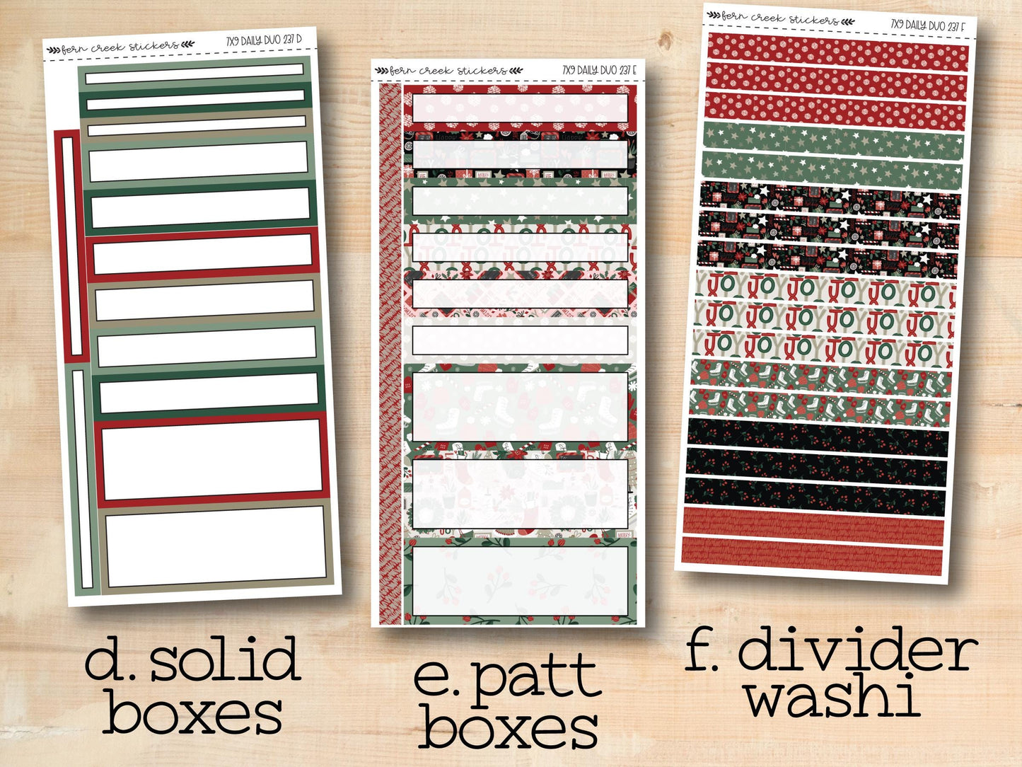 a variety of christmas themed boxes and labels