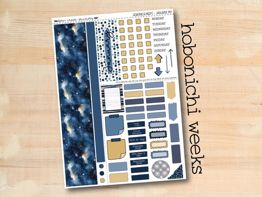 a sticker sheet of blue and gold stars