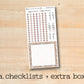 a checklist and extra box on a wooden surface