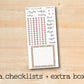 a checklist and extra box with a wooden background