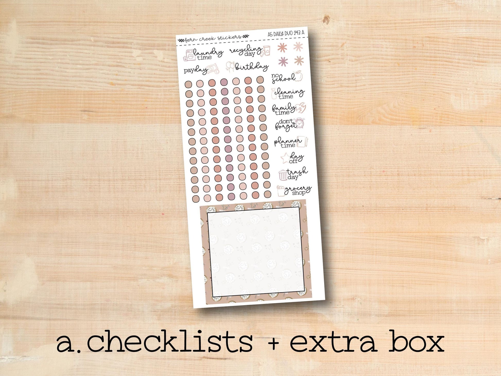 a checklist and extra box with a wooden background