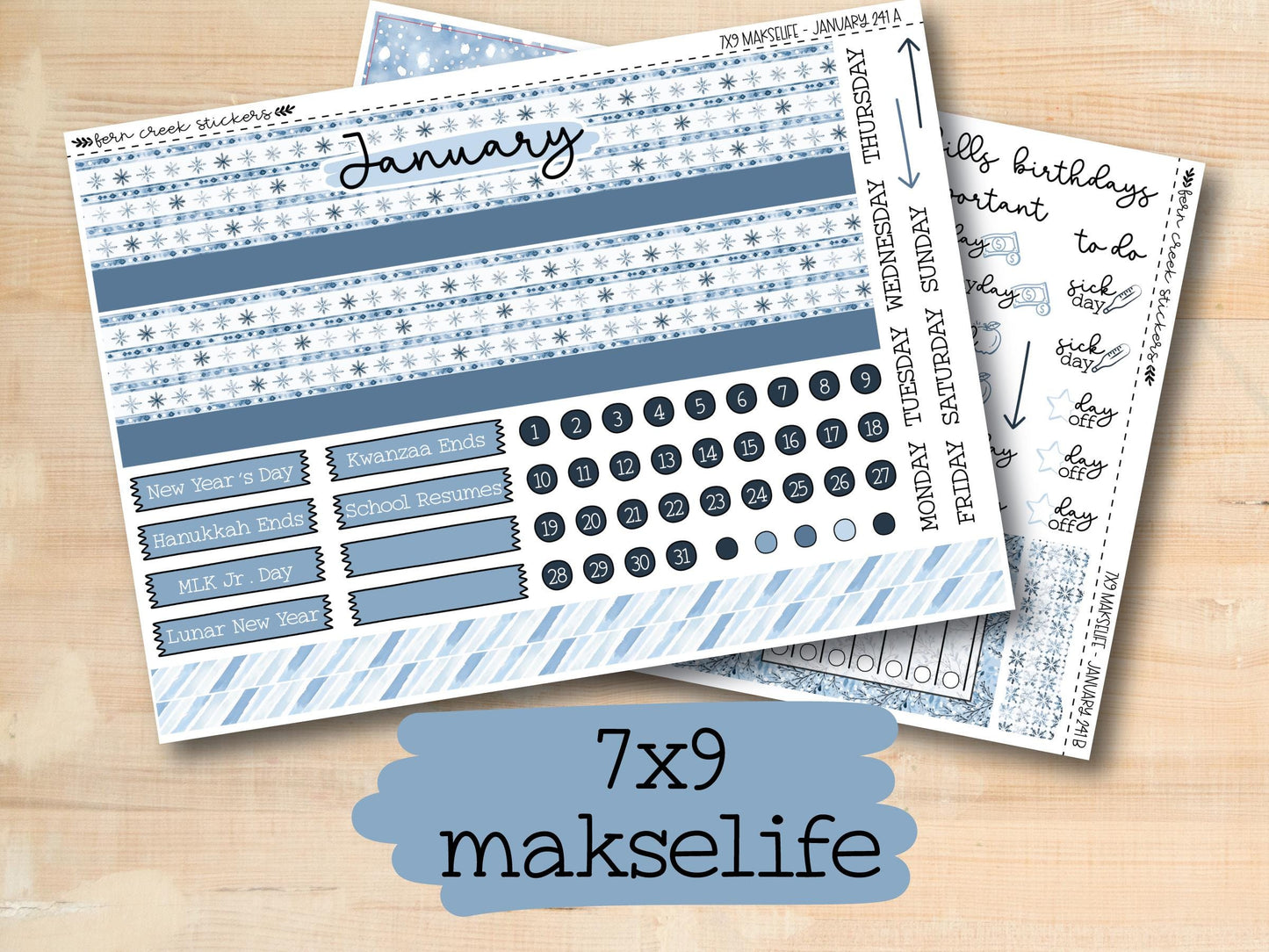 a pair of planner stickers with the words 7x9 make life written on