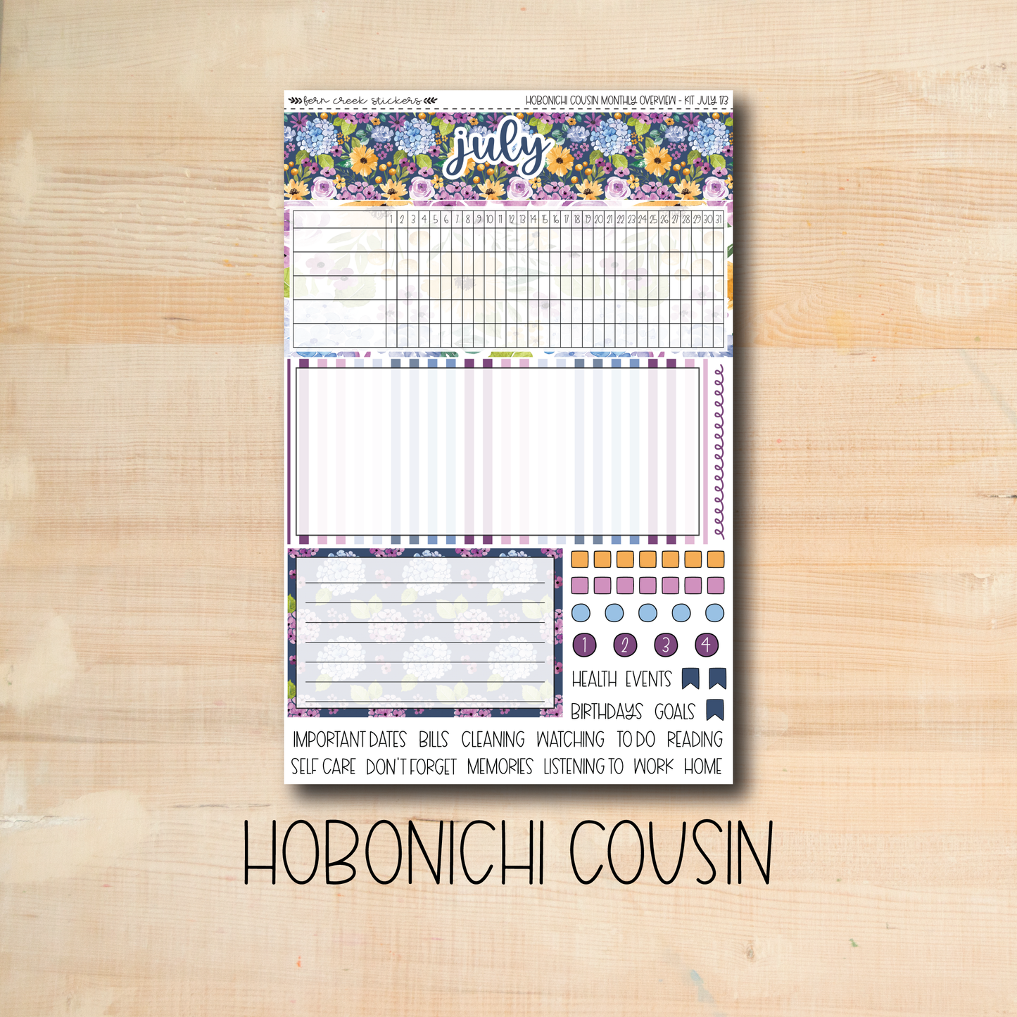 HCMO-173 || HYDRANGEA July Hobonichi Cousin monthly overview